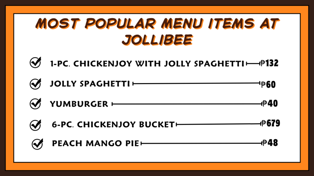 Most Popular Menu items at Jollibee Philippines