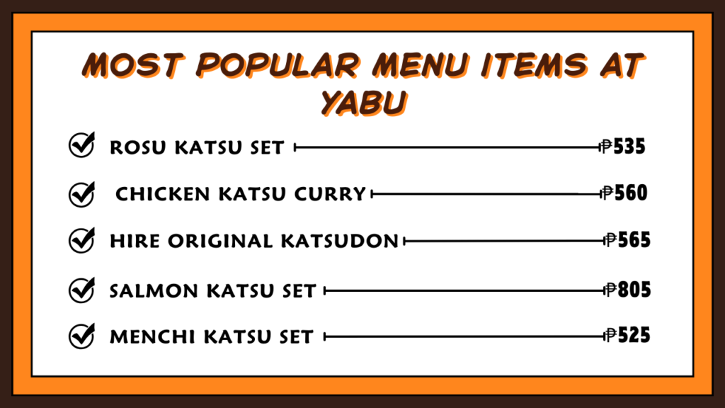 Most Popular Menu items at yabu