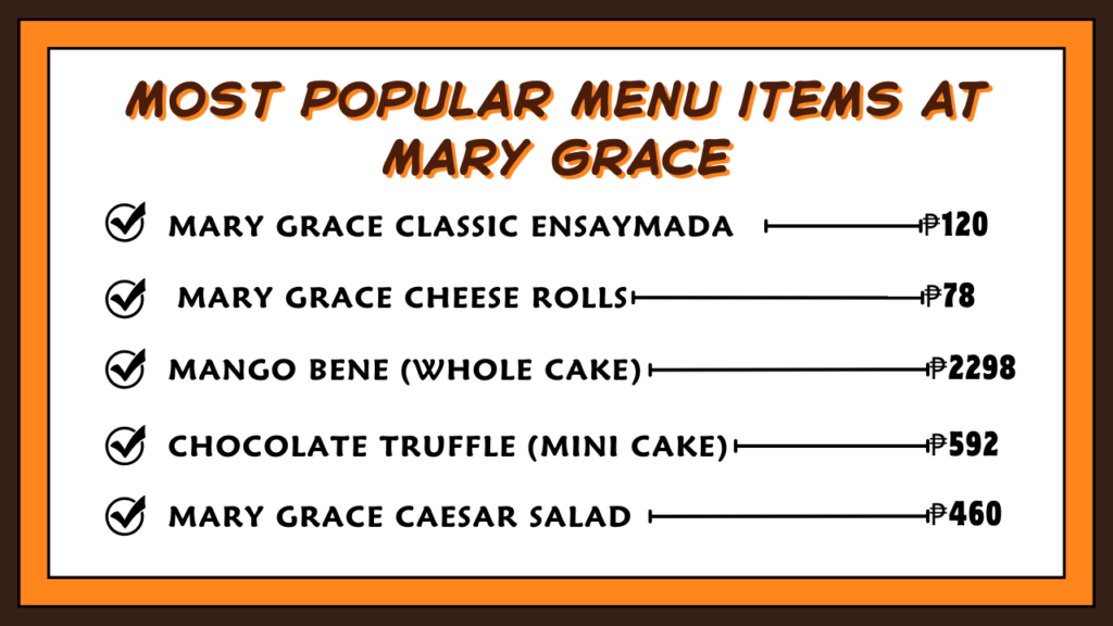 Most Popular Menu items at Mary Grace