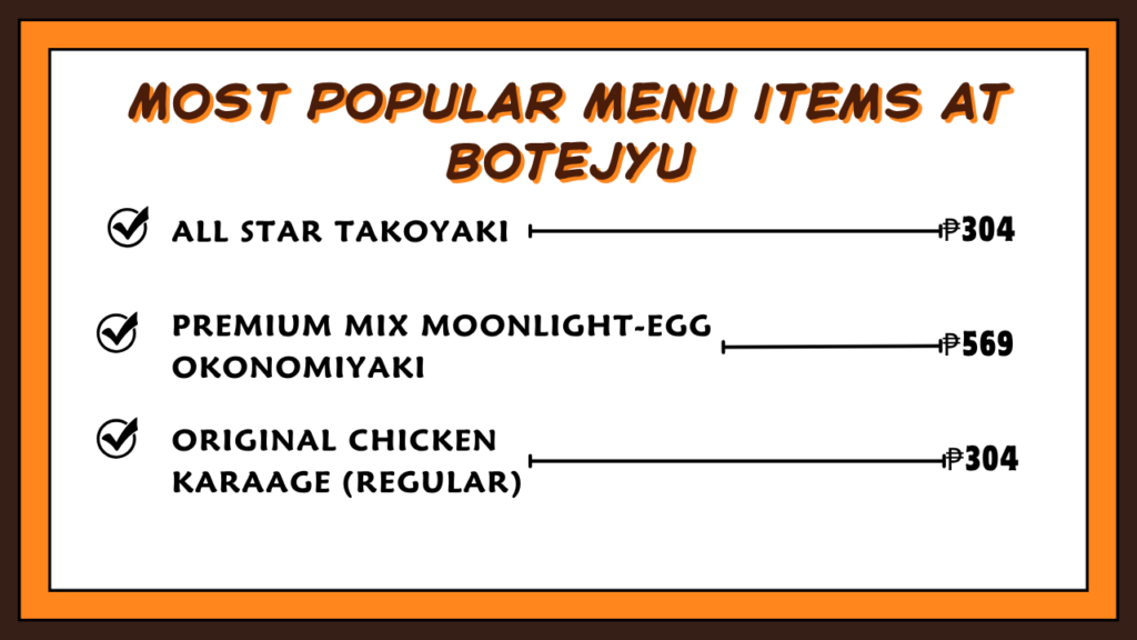 Most Popular Menu items at Botejyu